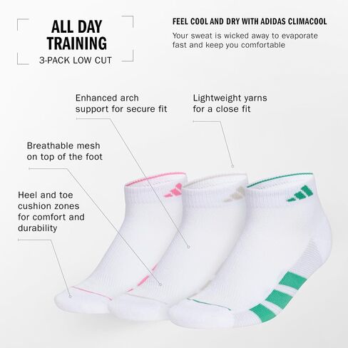 adidas Women's All Day Training Low Cut Socks (3-Pair) Athletic Performance with Targeted Cushion for Running in Saudi Arabia