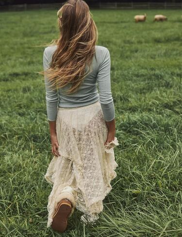 Women's Sexy Asymmetrical Lace Long Skirts Summer Elastic Layered Hem Skirt See-Through Beach Floral Half Slip in Kuwait