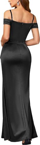 Miusol Women's Sexy Off Shoulder Satin High Split Ruched Style Evening Party Maxi Dress in Kuwait