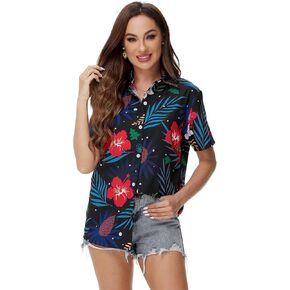 Blueleaf Hawaiian Shirts for Women Short Sleeve Button Down Shirts Women's Beach Aloha Tropical Floral Shirts