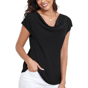 Women's Summer Blouses Chiffon Loose-fit Casual Short Sleeve Blouse V Neck Tops Office Work Shirts