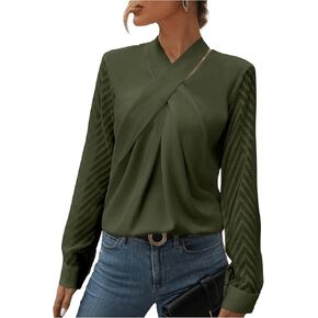 SweatyRocks Women's Mesh Long Sleeve Blouse Criss Cross Tie Neck Pullover Shirt Tops