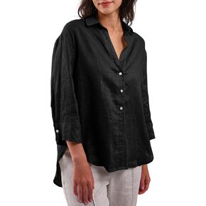 Amazhiyu Women's 100% Linen Summer 3/4 Sleeve Button Down Shirt High Low Tops