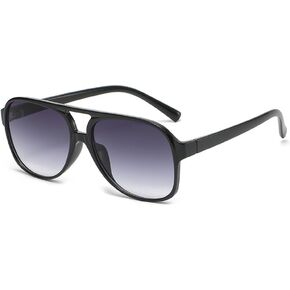 Ridering Retro Square Sunglasses for Women and Men Vintage UV400 Classic Large Double Bridge Sun Glasses Aviator Sunglasses