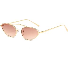 Fashion Retro Narrow Cat Eye Sunglasses for Women Trendy Fun Small Metal Frame Sunnies UV400 Protection Glasses