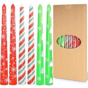 10 Inch Christmas Taper Candles, Set of 6 Unscented Smokeless Dripless Hand-Dipped, for Candlesticks Sticks Home Decoration