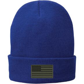 Trendy Apparel Shop US American Flag Olive Embroidered Winter Folded Long Beanie