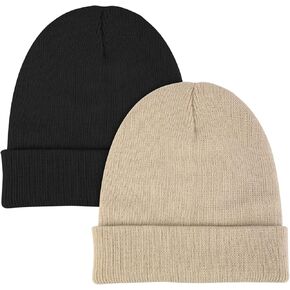 Lusofie 2 Pack Men's Beanie Hat Knit Fisherman Beanie Skull Caps Classic Cuffed Beanies Winter Hats for Men Women in Kuwait