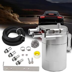 Upgraded Baffled Oil Catch Can Kit Oil Separator Catch Can Aluminum with 3/8" Strengthened NBR Fuel Line Black 400ml