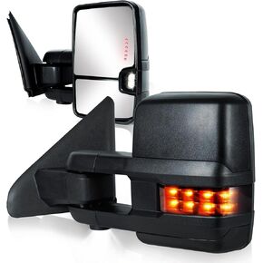 Towing Mirrors for 2002-2008 Dodge Ram 1500 2003-2009 Ram 2500 3500 Running Light Puddle Lamp Reverse Light Pair Set Tow Mirrors (Smoke lens)