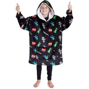 Minecraft Boys Oversized Blanket Hoodie, Fleece Blanket Dressing Gown for Kids Teenagers