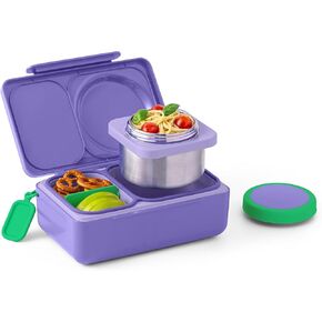 OmieBox UP bento Box for Kids | Insulated Lunch Box | Leak Proof Thermos Food jar | Cooler ice Pack | 2 Compartments (Graphite)