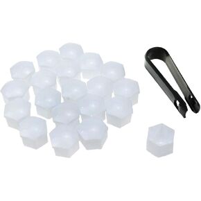 Modengzhe 20 Pcs Plastic Car Wheel Nut Lug Covers, 17mm Inner Hex Width Car Wheel Bolt Dust Cap with Removal Clip, White