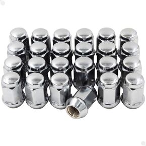 Wheel Accessories Parts 24 Pcs M14x1.5 14x1.5 Thread Bulge Acorn 35mm 1.38" Long Lug Nuts Chrome 3/4" 19mm Hex Fits Jeep Wagoneer | Grand Wagoneer | 2019+ Ram 1500