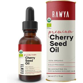 RAWYA Cherry Oil, USDA Organic, Cherry Seed, Cold-Pressed, Non-GMO, Glass Bottle, 1.7 Oz, Great for Aromatherapy, Cherry Kernel, Moisturizer, Vegan, Kosher