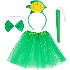 Dxhycc Animal Costume Tutu Set Green Turtle Ear Headband Bowtie Tail Skirt for Halloween Cosplay Party Dress Up