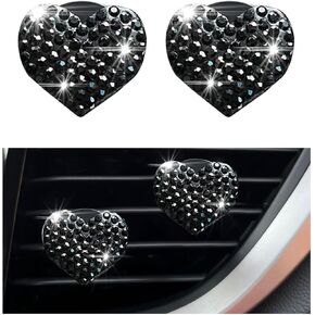 Car Bling Air Vent Clips, 2PCS Heart-Shaped Charm Air Conditioning Outlet Clip, Crystal Rhinestone Accessories, Sparkly Car Interior Decoration Cute Accessories for Women Girls (White, Heart)