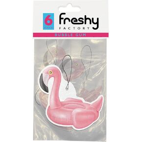 Flamingo Raft Car Air Freshener Bubble Gum Scent Freshy Factory (6 Pack)