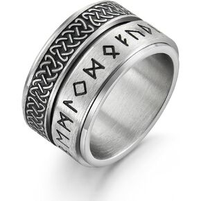 Viking Rune Spinner Ring for Men, Vintage Celtic Knot Band Rings for Men, Stainless Steel Norse Amulet Rings, Size 7-12