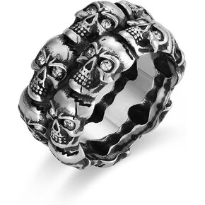 Stainless Steel Skull Men's Ring, Punk Zirconia Skeleton Men's Ring, Size 7-12