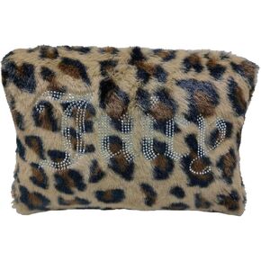 Juicy Couture Women's Cosmetics Bag - Travel Makeup and Toiletries Clutch Wedge Pouch, Leopard Print Fur