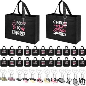 Olgaa 48 PCS Cheerleader Gifts 24 PCS Cheer Bag Portable Cheer Makeup Bag 24 PCS Keychain Cheerleaders Cheerleading Gifts
