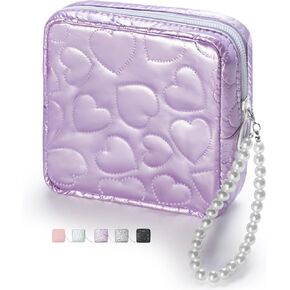 Mini Makeup Bag with Detachable Faux Pearl Chain: Cute & Compact Cosmetic Pouch for Purse, Multi-Functional Small Makeup Bag for Travel and Everyday Use-Pink