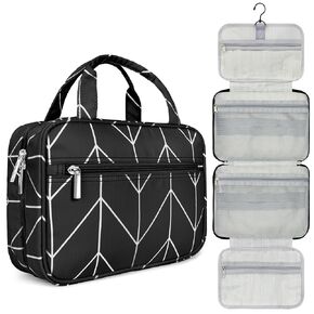 PAVILIA Hanging Toiletry Bag Travel Bag Women Men, Foldable Cosmetic Organizer, Roll up Makeup Bag, Water Resistant Accessories Toiletries, Large Travel Essentials Kit (Grey Floral)