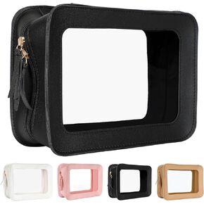 Clear Makeup Bag, TSA Approved Travel Toiletry Bag with Zipper, Clear Cosmetic Case Organizer Pouch for Travel Purse Car Transparent,Clear Square Makeup Bags for Women Men (White)