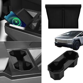 2PCS Center Console Cup Holder Insert Wireless Charging Mat for Tesla Cybertruck 2024 Washable Silicone Center Console Protection Mat Anti-Slip Drink Organizer Protection for Cybertruck Accessories