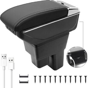 Car Armrest Box for Honda 2009-2013 Fit Jazz Double-Layer Leather Car Center Console Organizer Box with 7USB Ports Cup Holder for Car Accessories