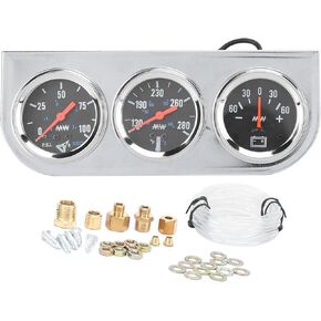 Triple Gauge Kit, 2in Metal Car Triple Gauge Set 3‑In‑1 Water Temp Meter Mechanical Oil Pressure Gauge AMP Meter Universal for Most 12V 4/6/8 Cylinder and Gasoline Car Boat Truck