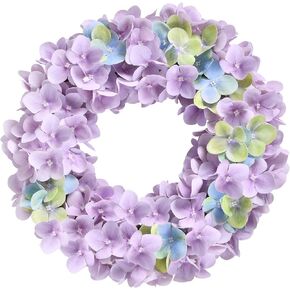 16 Inch Lavender Blue Hydrangea Wreath, Vivid Spring Wreath Ready-to-Hang Home Decor for Front Door, Living Room, and Wedding Venues