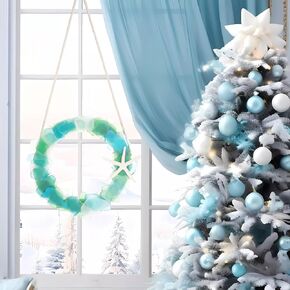 Sea Glass Wreath Handmade 8.7 Inch Wreath Sea Glass Decor Beach Themed Wreath Sea Glass Coastal Decoration Gift for Home Decor, Door Window Cabinet Wall Decor