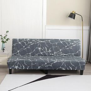 ele ELEOPTION Linen Blue Armless Sofa Bed Cover Stretch Slipcover Folding Large Sofa Couch Covers Futon Covers Full Size Printed Furniture Protector Slipcovers