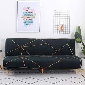 ele ELEOPTION Linen Blue Armless Sofa Bed Cover Stretch Slipcover Folding Large Sofa Couch Covers Futon Covers Full Size Printed Furniture Protector Slipcovers