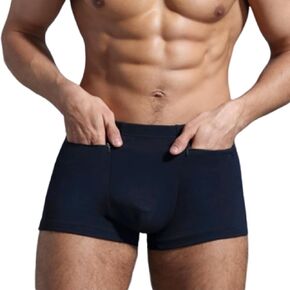 Pocket Underwear for Men with Secret Hidden Pocket, Travel Stash Boxer Brief, Medium Size 2 Packs (Dark Blue)