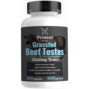 Primal Being Grassfed Beef Testes, Supports Vitality, Libido, Hormonal Health, Male Reproduction - 120 Capsules, 2000mg per Serving
