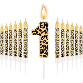 MTLEE Number 2 Leopard Print Birthday Candles with 12 Pcs Cheetah Print Birthday Candles Set, Safari Cake Candles, Zoo Animal Birthday Candles, Born Two Be Wild Birthday Decorations