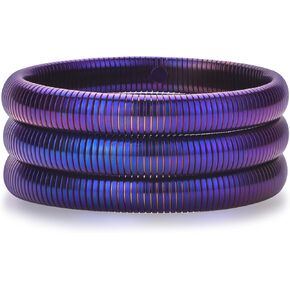Bangles for Women Chunky Stretch Bangles Bracelets Set Colorful Stainless Steel Link Chain Bracelets Flexible Wide Wristband Bracelets Set of 3 Jewelry for Women
