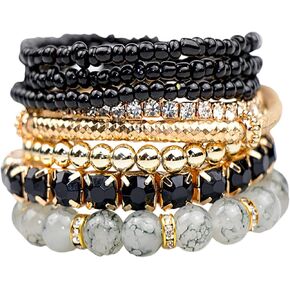 Fuqimanman2020 Bohemian Multi-Layer Crystal Beaded Bracelet Stackable Elastic Beaded Stretch Bracelet Summer Beach Holiday Jewelry