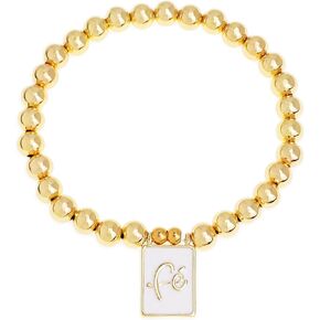 Gold Beaded Charm Bracelets for Women, Handmade Stackable White Square Ball Beads Stretch Bracelet Prom Jewelry Gift.