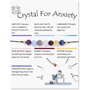 XAM Crystal Bead Bracelet for Women Adjustable Natural Stone Yoga Meditation Bracelet for Couple Friends Famlies Gift Chakra Bracelets with Wish Card