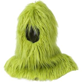 Mepase Christmas Green Big Costume for Adults and Teens Green Plush Funny Green Mask Plush Xmas Faux Fur Costume Deluxe Furry Halloween Party Supplies Cosplay Christmas Decoration