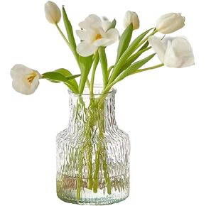 7 inch Clear Glass Flower Vases for Home Centerpiece Table Indoor Desk Decor,Ins Modern Boho Style Vase for Events, Decorating, Arrangements, Flowers, Office，Wedding Housewarming Gift