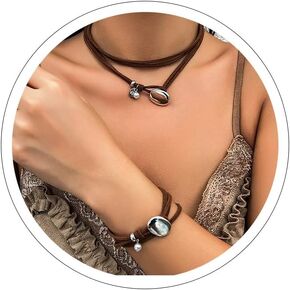 Boho Necklaces for Women, Choker Necklace for Women Trendy Boho Layered Leather Necklace Western Turquoise Necklace Boho Jewelry for Women Cowgirl