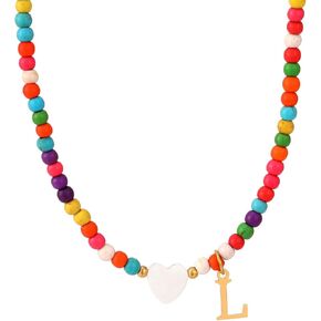 Gold Initial Necklace for Women 𝐆𝐢𝐫𝐥𝐬 - Colorful Beaded Choker Necklace Personalized Charm Letter A-Z Pendant Necklace Jewelry Gifts Size 16 Inches