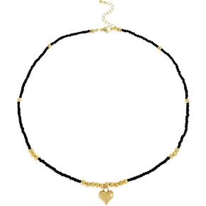 Seed Beads Choker Necklace for Women, Beaded Boho Gold Heart Pendant Beach Summer Trendy Jewelry Gift.