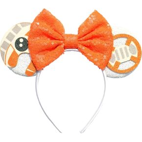 FACHPINT Sequin Ears Headband - Orange, Cute Mouse Ears for Halloween, Christmas & Parties, Theme Park Accessory for Boys, Girls & Photo Props