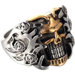 Men's Stainless Steel Skull Rings Vintage Cool Kito Head Gothic Biker Band